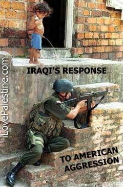 An Iraqi Kid, showing an american war criminal what he thinks of him